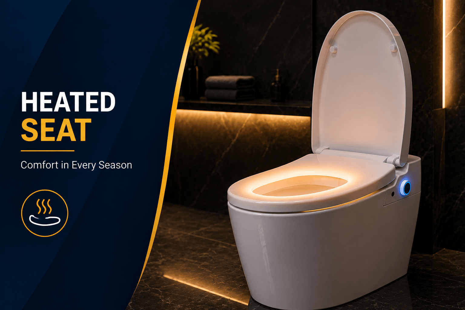 Luxury smart toilet with automatic opening lid and motion sensor technology in a premium modern bathroom.