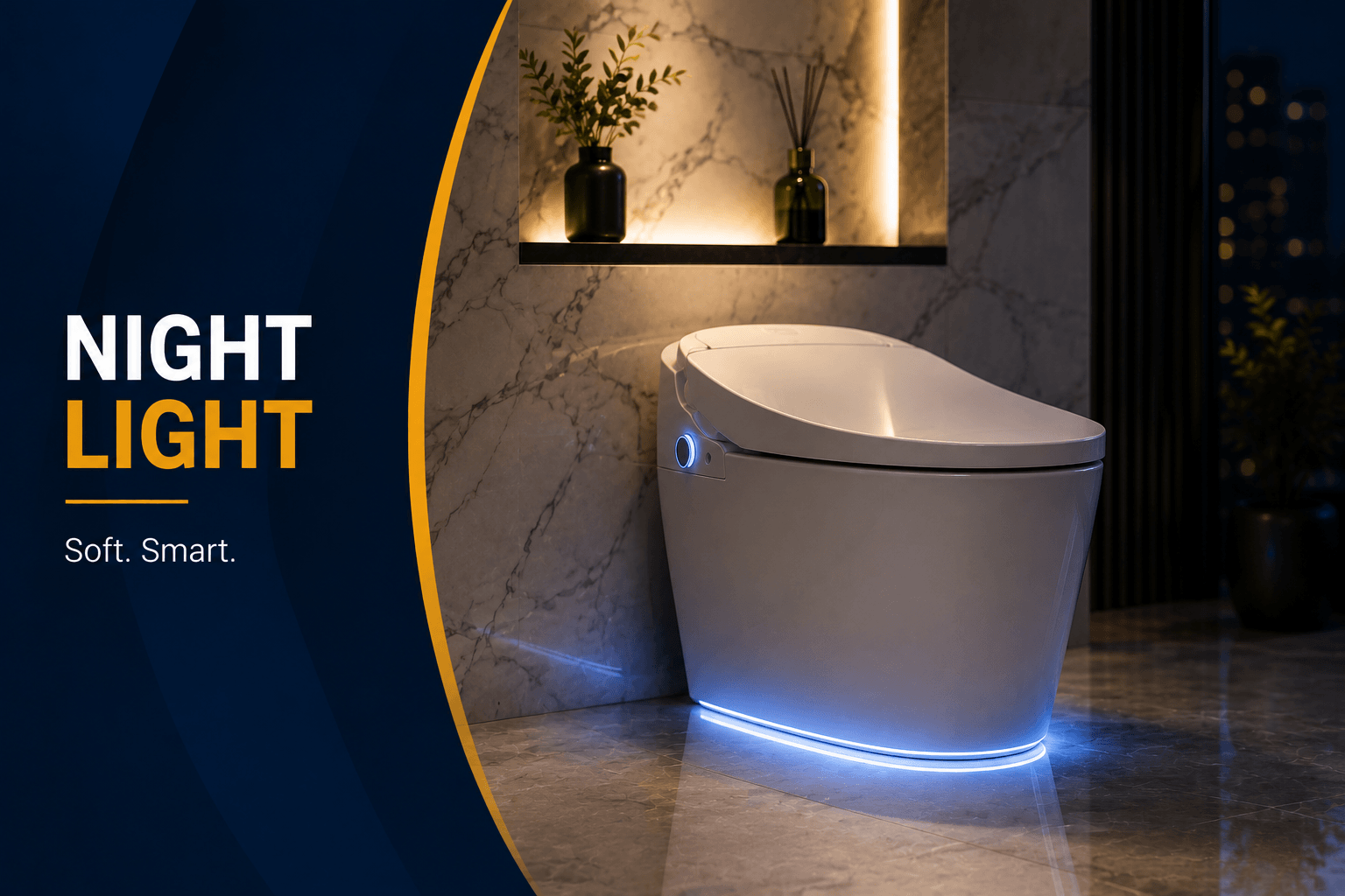 Luxury smart toilet with automatic opening lid and motion sensor technology in a premium modern bathroom.