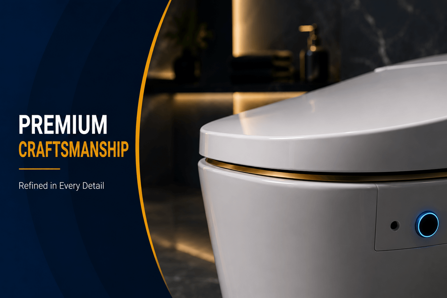 Luxury smart toilet with automatic opening lid and motion sensor technology in a premium modern bathroom.